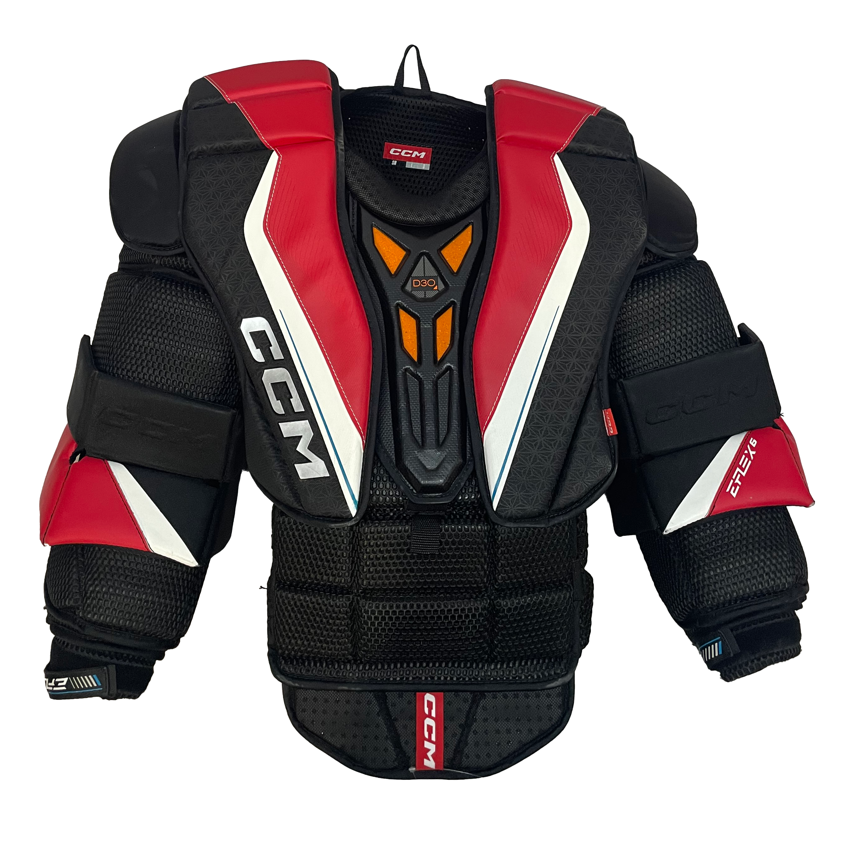 CCM Extreme Flex 6 - Plastron de gardien de but Pro Stock d'occasion (noir/rouge)